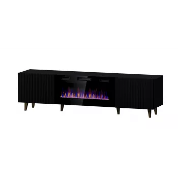 Szafka TV Cama Meble PAFOS EF z kominkiem elektrycznym 180x42x49 cm, czarny mat, 2 drzwi, 1400–1600 W