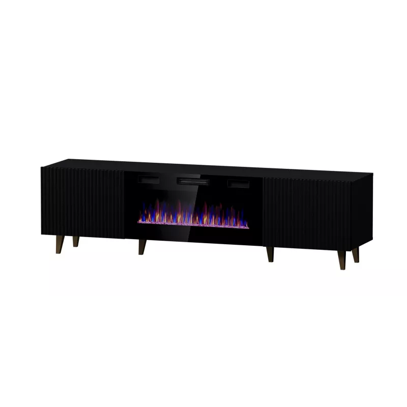 Szafka TV Cama Meble PAFOS EF z kominkiem elektrycznym 180x42x49 cm, czarny mat, 2 drzwi, 1400–1600 W