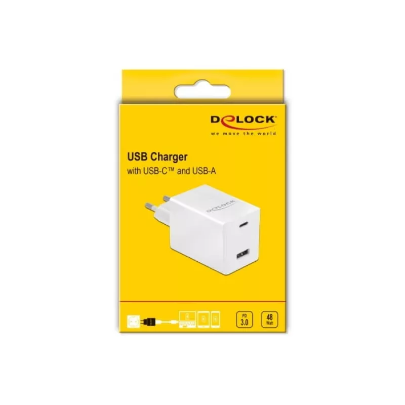 Ładowarka DeLOCK USB GaN Charger USB Type-C PD 3.0 i USB Type-A 48 W