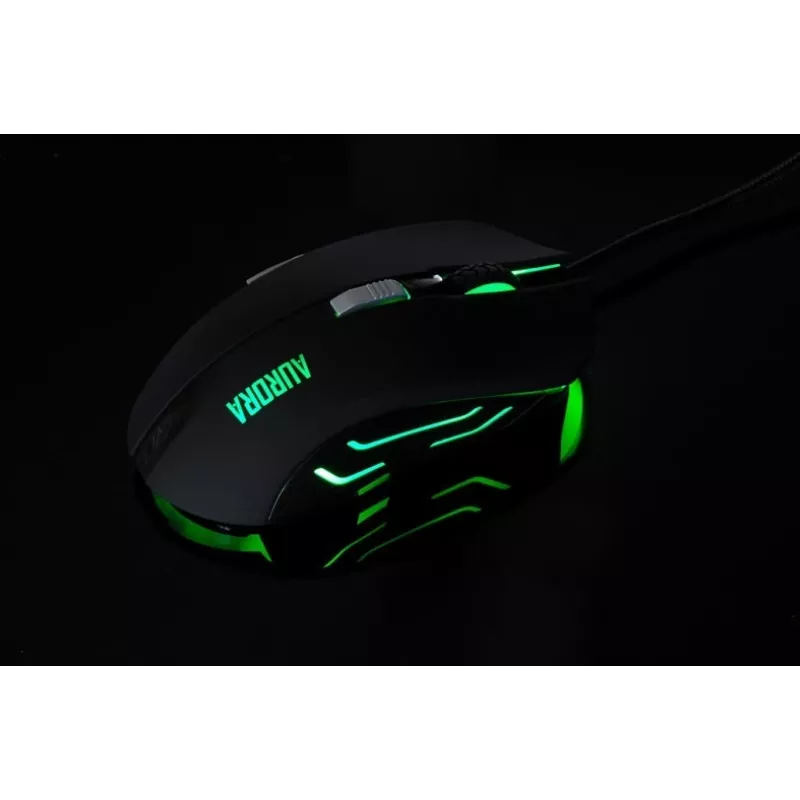 Przewodowa mysz optyczna IBOX Aurora A-1 — praworęczna, 6 przycisków, 2400 DPI, USB Type-A, podświetlenie LED, przewód 1,8 m