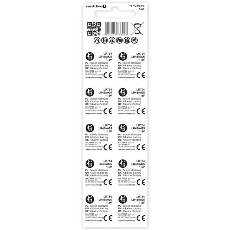 Alkaliczne baterie mini AG5 blister 10 szt.