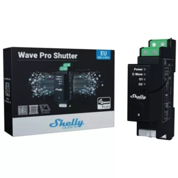 Sterownik rolet Shelly Wave Pro Shutter, czarny, obudowa z tworzywa sztucznego, 110–240 V AC, 50–60 Hz, 0,3 W, 19×69×94 mm