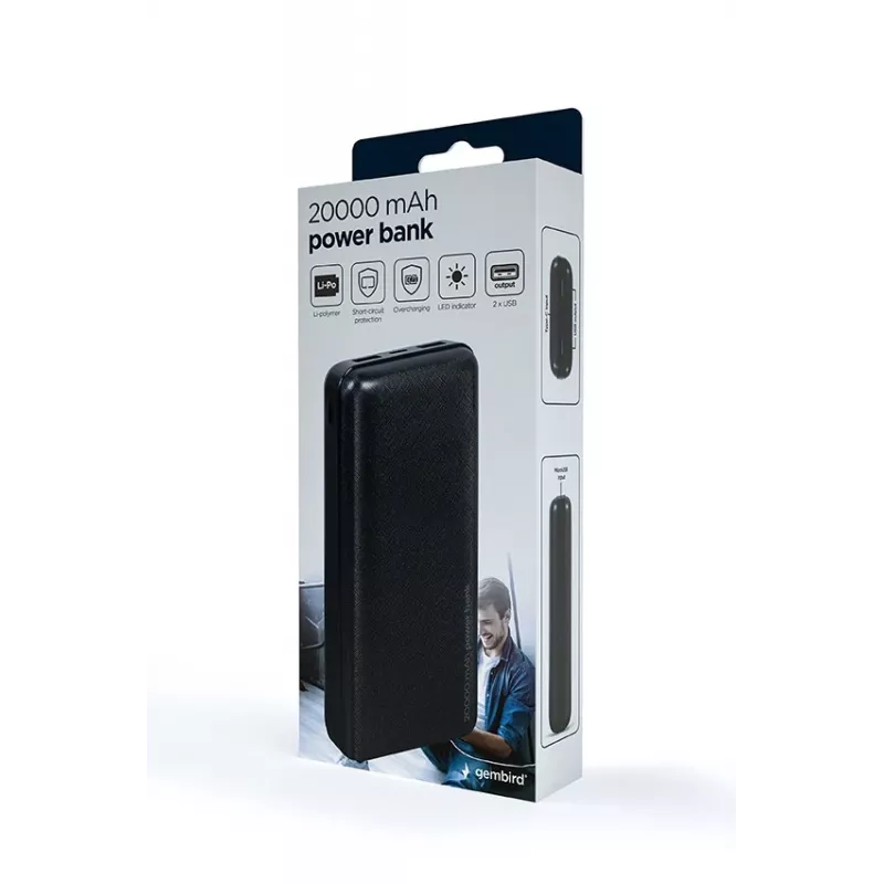 Gembird PB20-02 power bank Litowo-polimerowy (LiPo) 20000 mAh Czarny