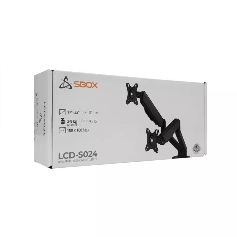 Uchwyt biurkowy Sbox LCD-S024-2 (17-32/2x2-9kg/100x100)