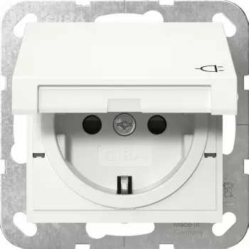 Gniazdo wtykowe Schuko GIRA System 55, białe, IP44, 220–250 V, 50/60 Hz, głębokość 32 mm