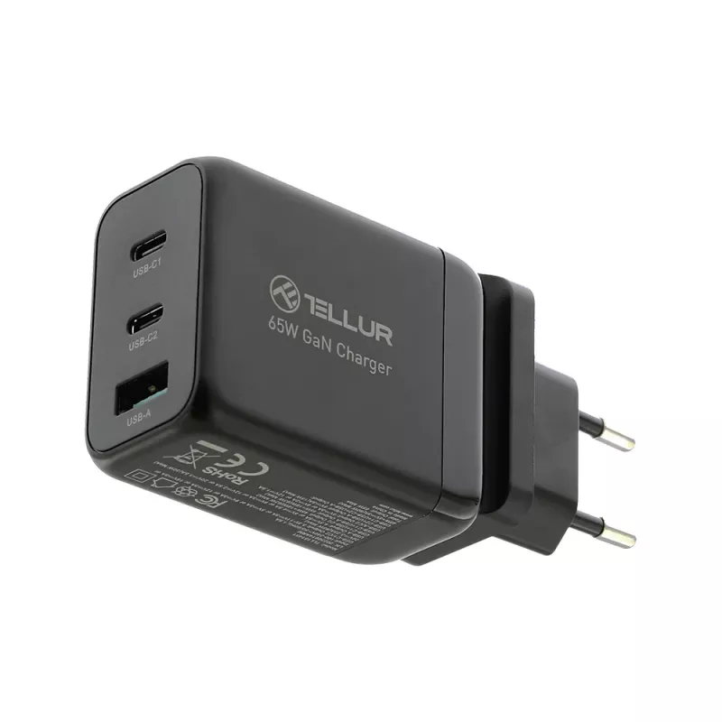 Ładowarka sieciowa Tellur TLL151451 65W, 3-portowa (2x USB-C, 1x USB-A)