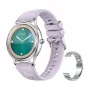 Smartwatch Colmi L28 srebrny-fioletowy z fioletowym skórzanym paskiem