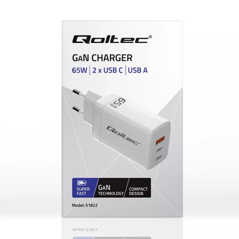 Ładowarka GaN QOLTEC 51822 65 W 2×USB-A 2×USB-C