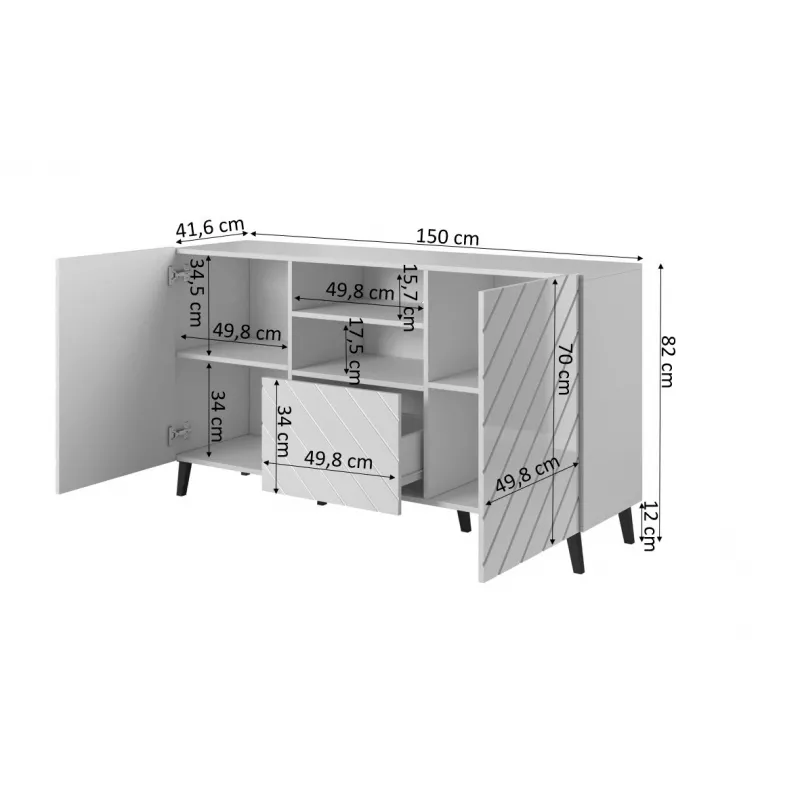 Komoda cama meble ABETO 150x42x82 cm, połysk czarny, rama MDF, 1 szuflada