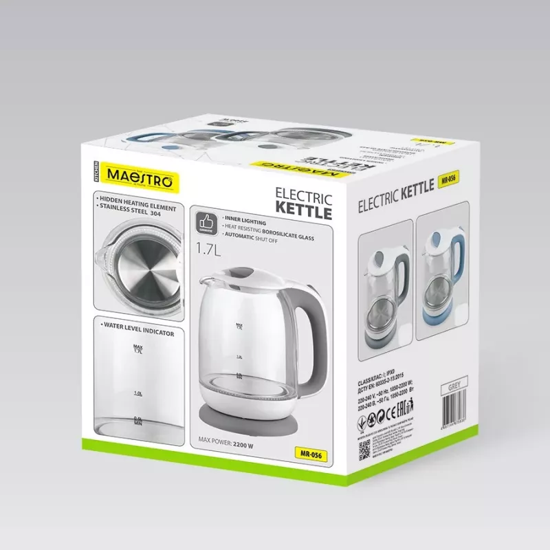 Czajnik elektryczny szklany Maestro MR-056-szary 1.7 l 2200 W