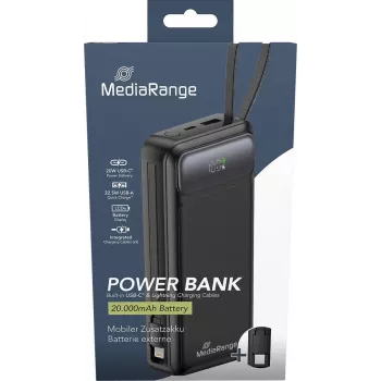Power bank MediaRange MRMA756 — 20000 mAh LiPo, 15 W wyjście, USB-A + USB-C, czarny