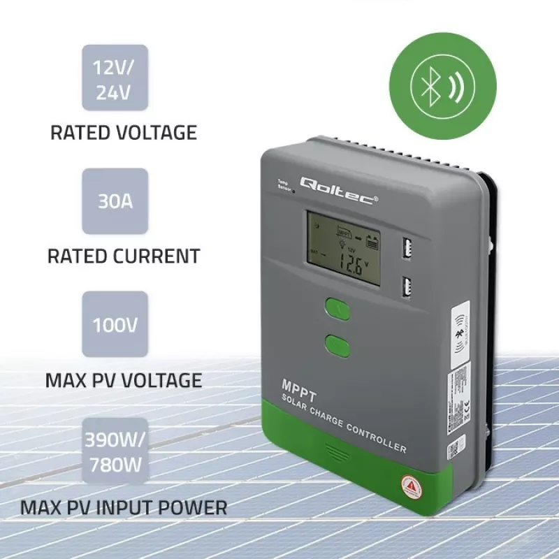 MPPT Solar Charge Controller QOLTEC 53662 z czujnikiem temperatury