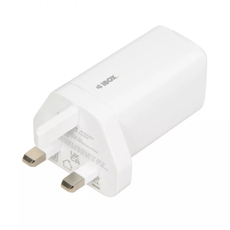 iBOX C-65 Biały, uniwersalna ładowarka GaN 65W, wtyczka UK