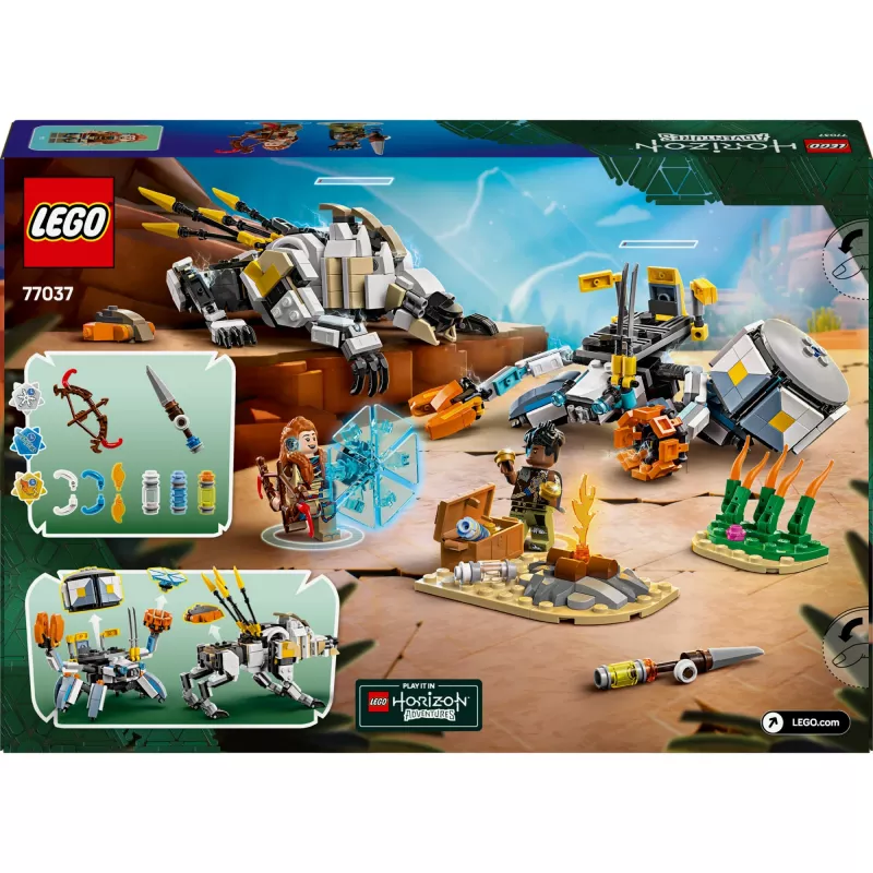 Zestaw LEGO Horizon Adventures 77037 – Aloy i Varl kontra Shell-Walker i Sawtooth, 768 elementów, 2 minifigurki
