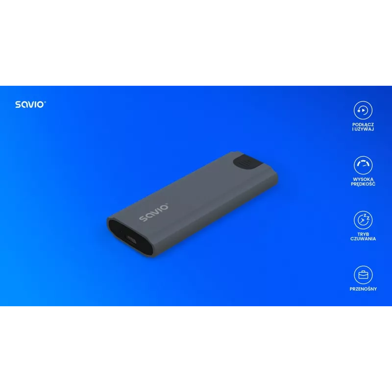 Obudowa M.2 SSD SAVIO AK-67 szara, USB 10 Gbit/s, obsługa pojedynczego dysku M.2