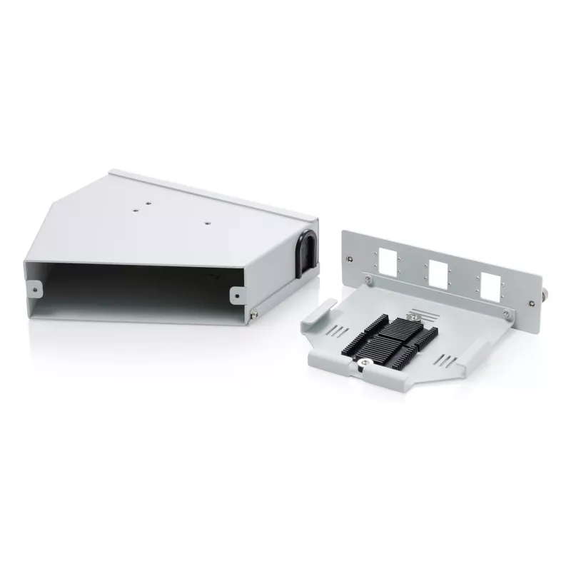 Rozdzielacz spawów światłowodowych na szynę DIN DIGITUS DN-96894 — kątowy, 6 SC SX / LC DX, aluminium, szary