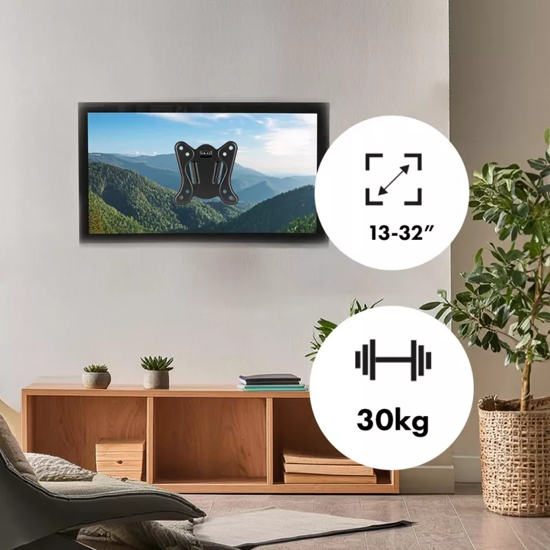 Uchwyt ścienny do telewizora i monitora Maclean MC-416 13-32 30 kg odchylany obrotowy maks. VESA 100x100 czarny malowanie proszkowe LED OLED LCD uniwersalny wspornik