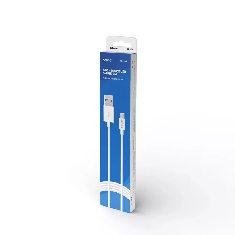 Kabel USB SAVIO CL-124 USB 2.0, USB A na Micro-USB B, 2 m, biały