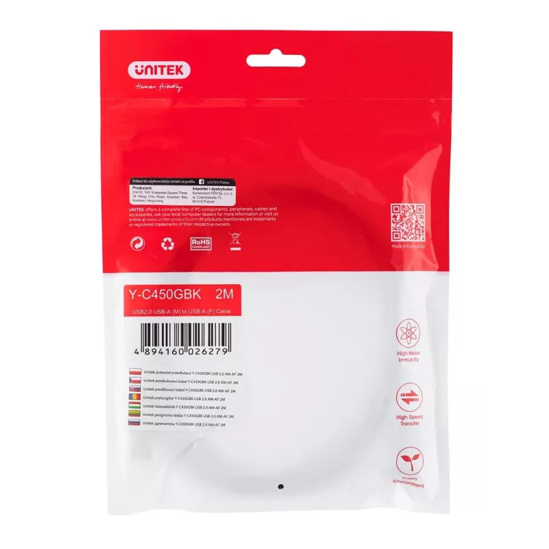 UNITEK Y-C450GBK Kabel USB 2 m USB 2.0 USB A Czarny