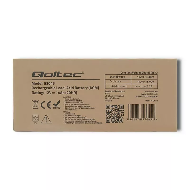 Qoltec 53045 akumulator AGM 12V 14Ah