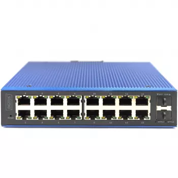 DIGITUS Przemysłowy przełącznik Gigabit Ethernet zarządzalny L2 16x RJ-45 + 2x SFP, 12–48 V DC, 8000 MAC