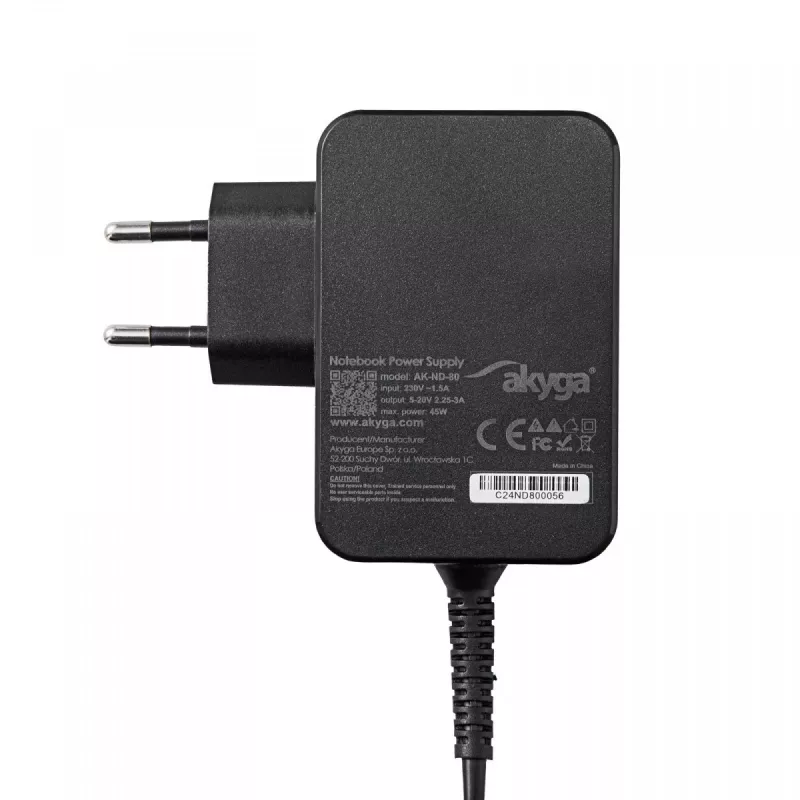 Zasilacz Akyga AK-ND-80 45W wyjście 20V, regulowany 2.25–3A