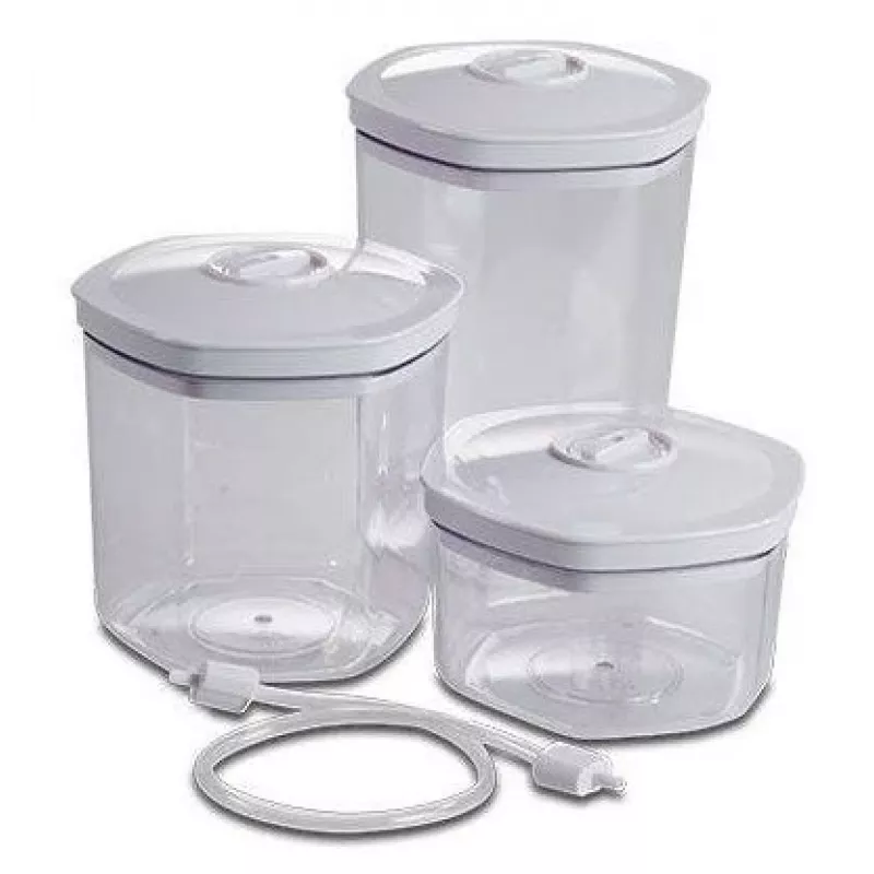 Zestaw pojemników próżniowych na żywność Solis 92278 — sześciokątny 700 ml, 1,4 l, 2 l, biały/przezroczysty, odpowiedni do lodówki i zamrażarki