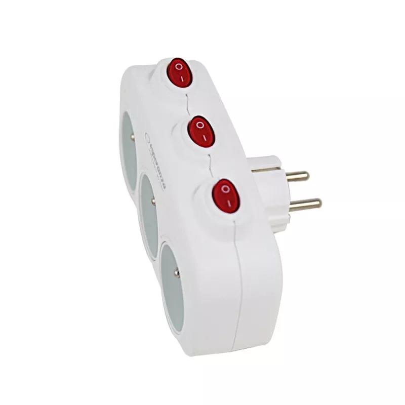 Rozdzielacz zasilania ESPERANZA ELK307W — 3-gniazdowy przełączany adapter wewnętrzny, wtyczka typu E, 220–240 V, 16 A, 3680 W, biały