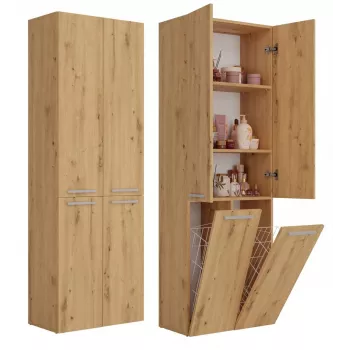 Wolnostojąca szafka łazienkowa top e shop NEL 2K DD ART KPL — rama dębowa, wolnostojąca, 600×300×1740 mm, 3 półki