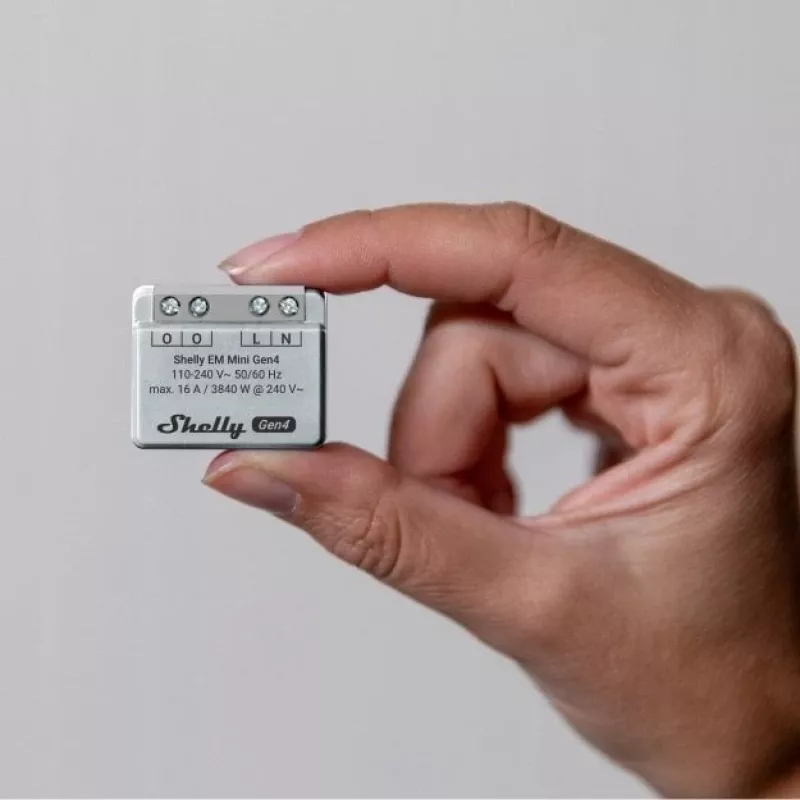 Inteligentny przekaźnik Shelly Relay EM Mini Gen4 1-kanałowy Wi‑Fi Matter Zigbee Bluetooth 8A, 110–240V, miernik energii