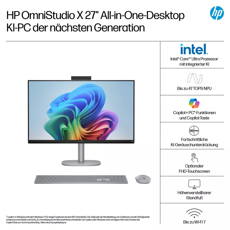 HP OmniStudio X 27-cs1077ng 27-calowy FHD Touch All-in-One PC, Intel Core Ultra 7 256V, 16 GB RAM, 1 TB SSD