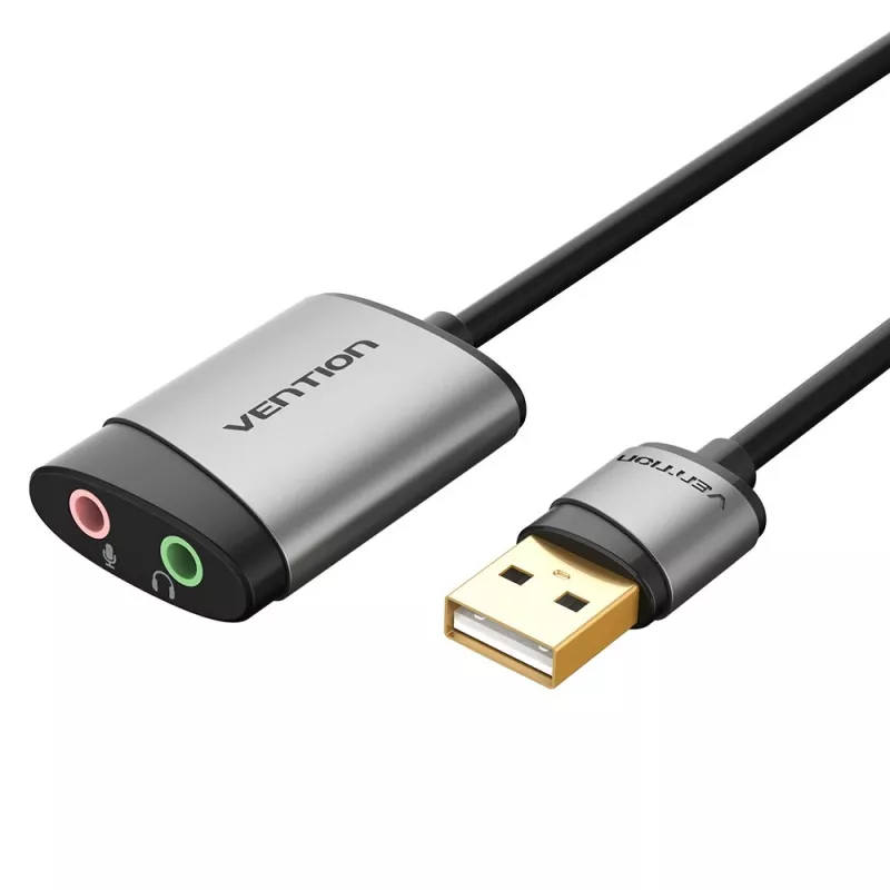 Karta dźwiękowa zewnętrzna USB Vention 0,15M Szary Metalowy Typ