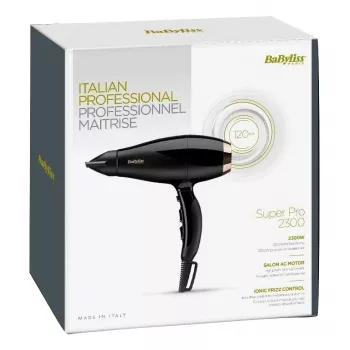 Suszarka do włosów BABYLISS Super Pro 2300, 2300 W, silnik AC, 2 prędkości, 3 poziomy temperatury, funkcja jonizacji, zimny nawiew, powłoka ceramiczna, 120 m³/h