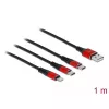 Kabel ładujący USB DeLOCK 3 w 1 Typ-A do Lightning / 2 x USB Typ-C 1 m czarny/czerwony