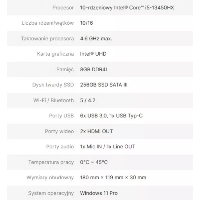 Avtek Ops Computer I5 13450HX 8GB 256GB/WIN 11 Pro