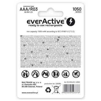 Akumulator AAA NiMH everActive EVHRL03-1050 1.2V — 4 szt., 1050 mAh