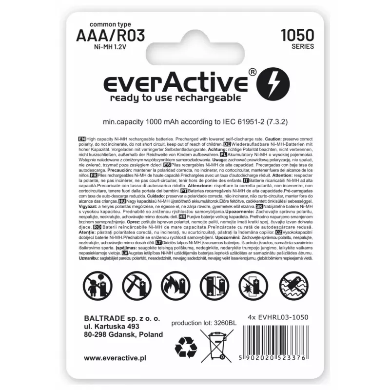 Akumulator AAA NiMH everActive EVHRL03-1050 1.2V — 4 szt., 1050 mAh