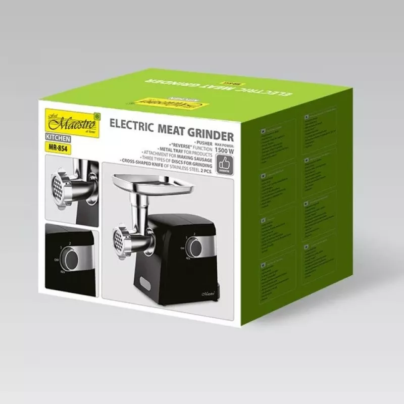 Elektryczna maszynka do mięsa Maestro MR-854, 1500 W, 2 prędkości, 3 sitka, końcówka do kiełbas, czarna