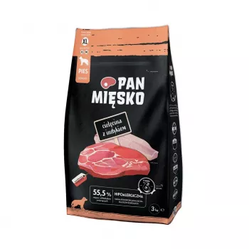 Sucha karma dla psów Pan Miesko Cielęcina z indykiem XL, dla dorosłych, 3 kg, 30% białka, 20% tłuszczu