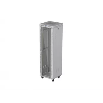 Stojąca szafa rack 19 cali 42U LANBERG 600×600 mm szara z drzwiami szklanymi i LCD (płaski Pack)