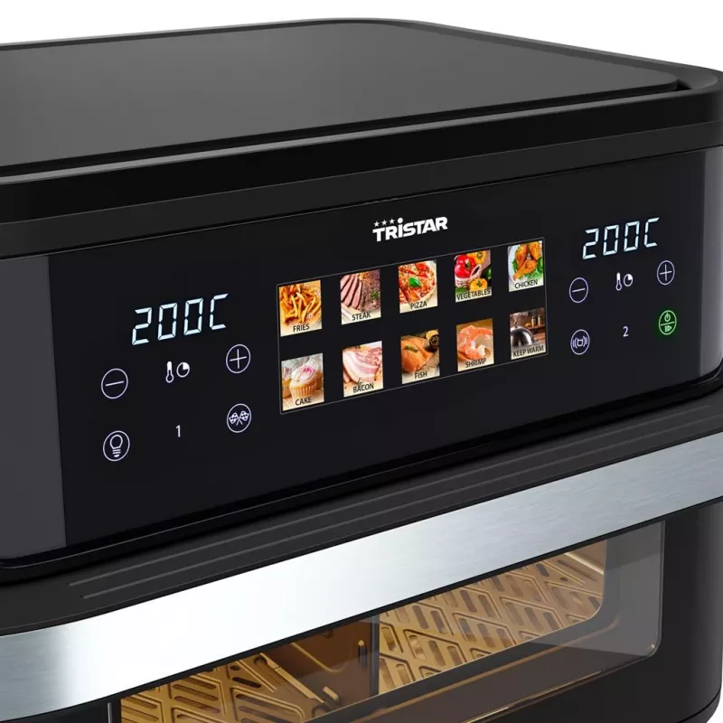 Gorąca frytkownica powietrzna Tristar FR-9078 Double 10 L, 2800 W, sterowanie dotykowe, LCD, czarna/stal nierdzewna