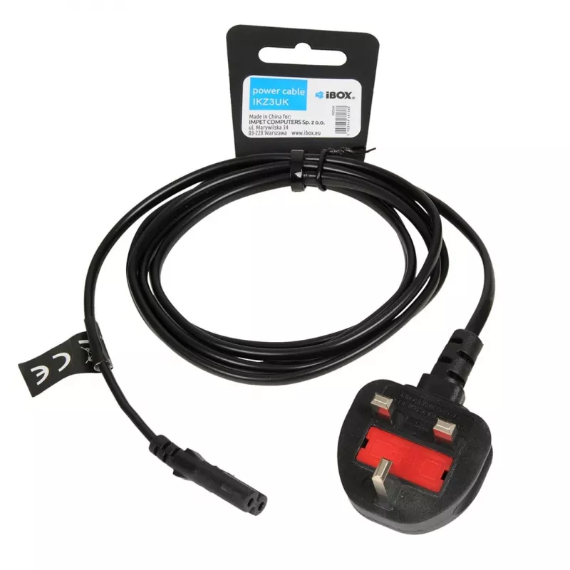 Kabel zasilający IBOX Euro 2-pin 1,8 m z wtyczką UK VDE, IEC C7, czarny, przewód miedziany