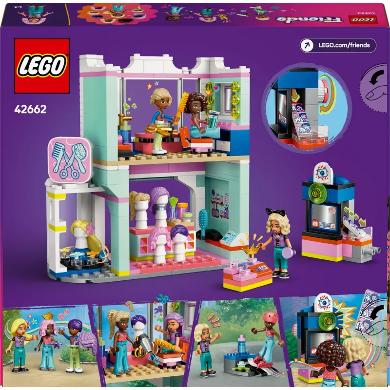 Zestaw LEGO Friends Salon fryzjerski i sklep dekoracyjny 42662 — minilaleczki, scena salonu, akcesoria