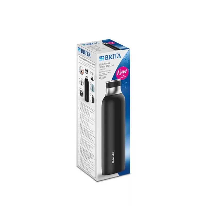 Butelka do gazowania BRITA 650 ml, stal nierdzewna, czarna, można myć w zmywarce