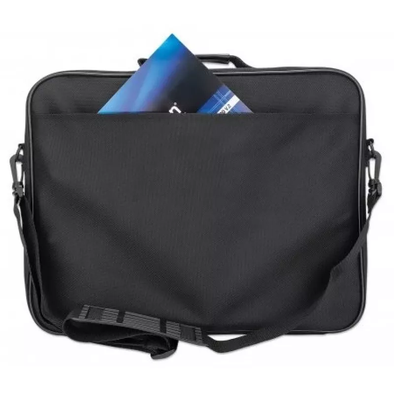 Torba na laptop Manhattan Cambridge 15,6 cala, konstrukcja typu clamshell, czarna, LOW COST, kieszeń na akcesoria, komora na dokumenty z tyłu, pasek na ramię (odpinany), odpowiednik Targus TAR300, pokrowiec na notebook, trzyletnia gwarancja