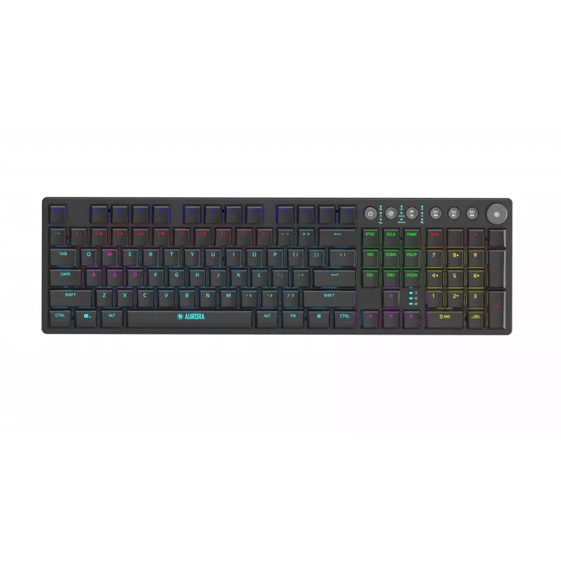 Klawiatura IBOX AURORA K-6 — pełnowymiarowa QWERTY, bezprzewodowa RF + Bluetooth, podświetlenie RGB, mechaniczne niskoprofilowe klawisze, czarna