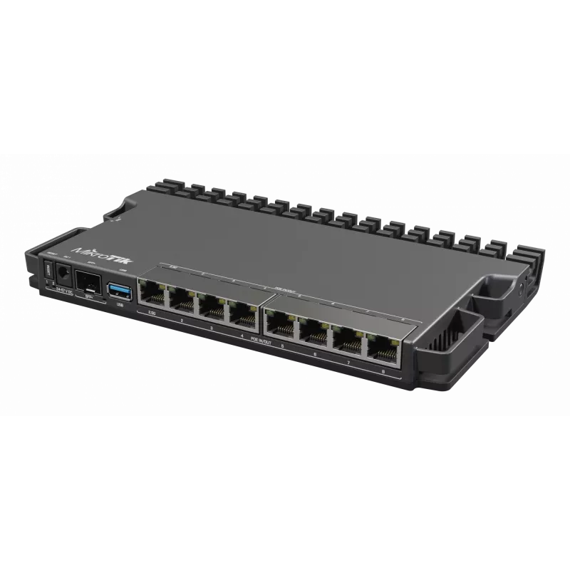 Router przewodowy MikroTik RB5009UPR+S+IN — 8x portów RJ-45 PoE, 2,5GbE, slot SFP+, RouterOS