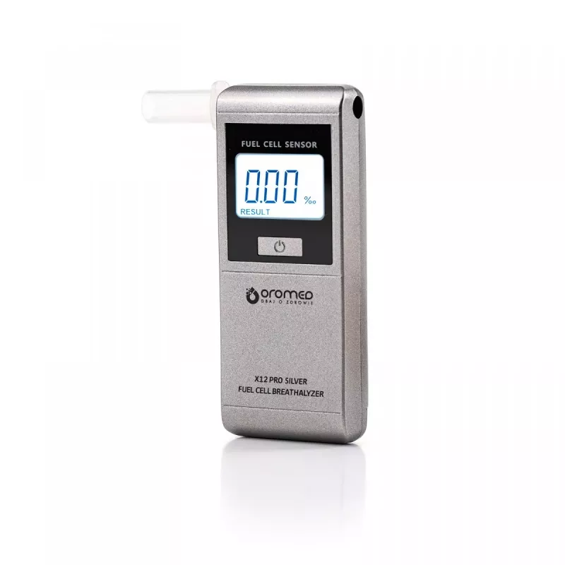 Alkomat ORO‑MED X12 PRO srebrny — alkomat bezdotykowy, zakres 0–4 g/L, LCD, baterie AAA