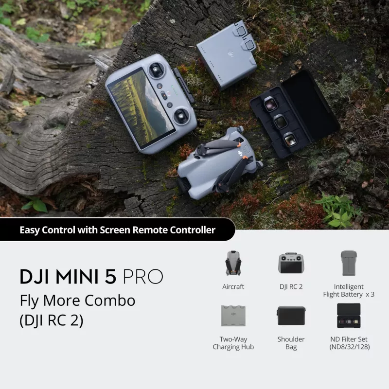 DJI MINI 5 PRO Fly More Combo (RC2) lekki dron 249g z matrycą 50 MP, lidarem, 3 akumulatorami i zdalnym sterowaniem z ekranem
