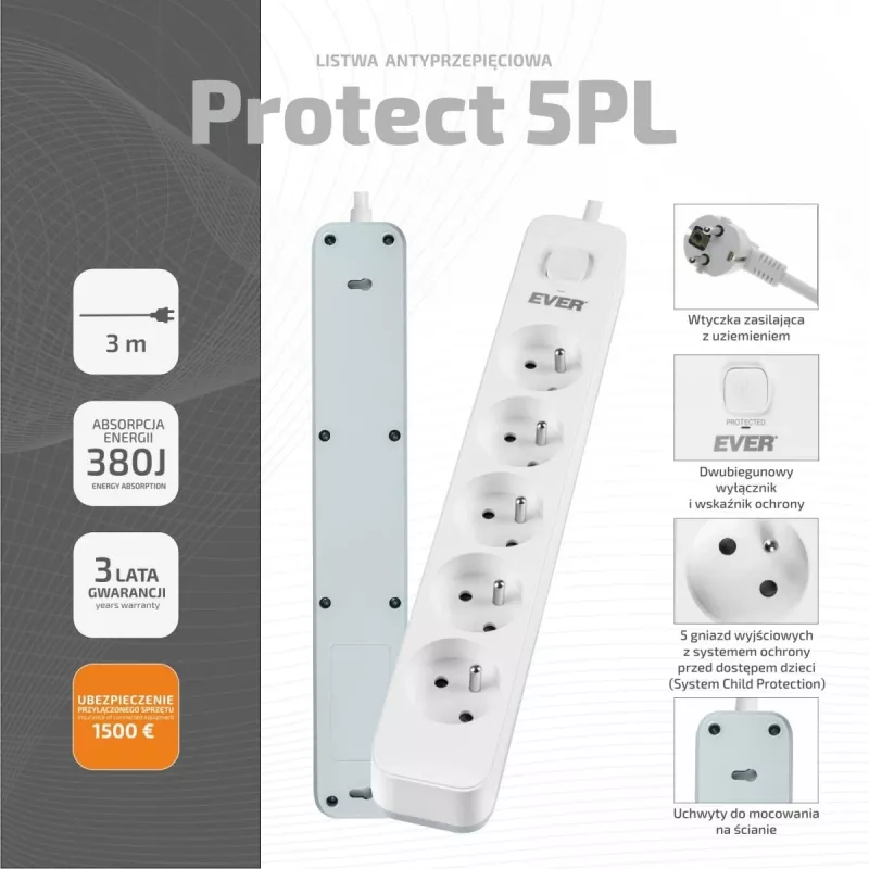 Listwa zasilająca Protect 5PL 3M T/LZ12-PRO030/0000